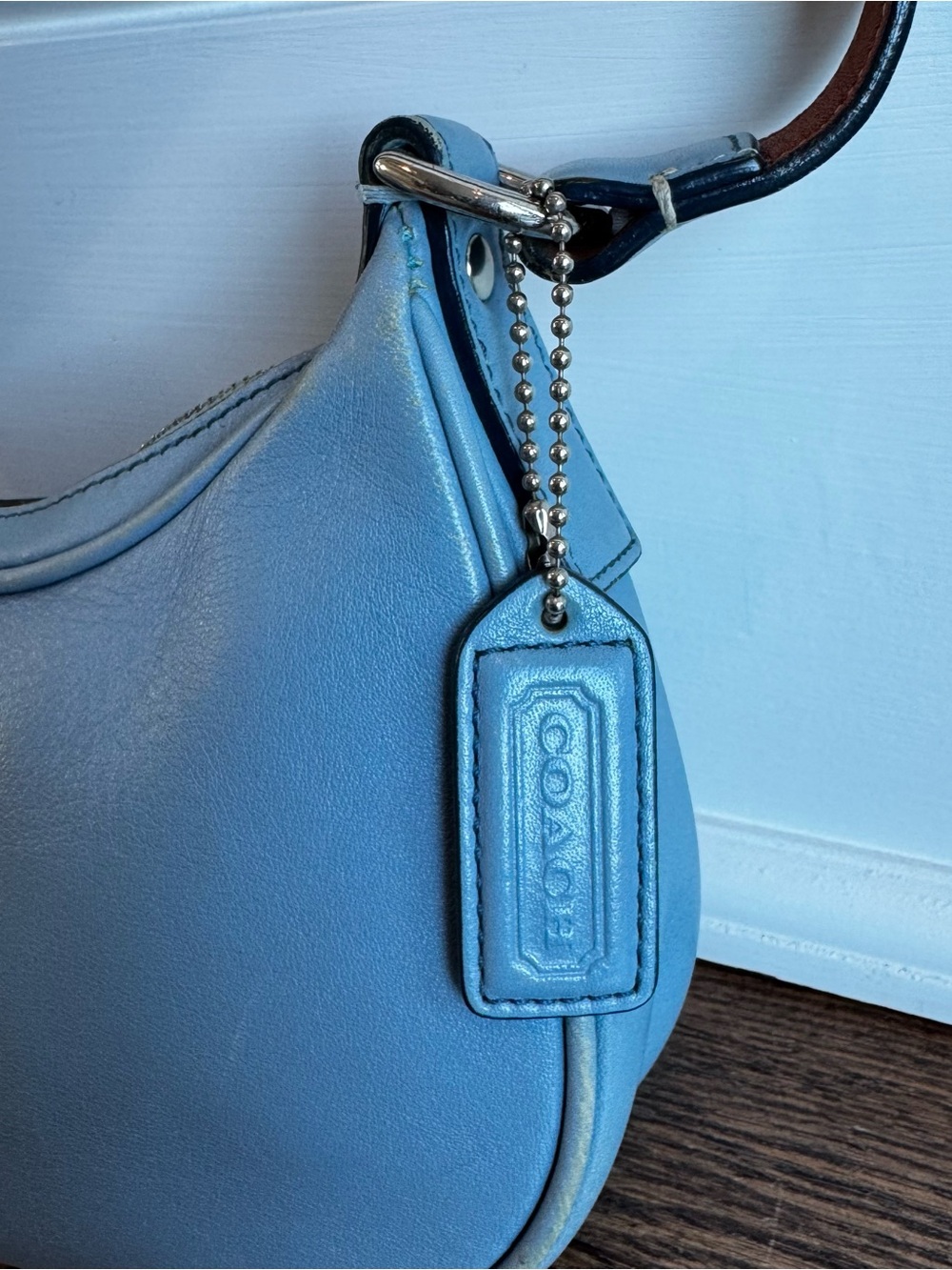 RARE Vintage Coach Pool Blue Leather Hampton Demi Hobo Bag 7593 Y2K w/Hangtag - Picture 3 of 11